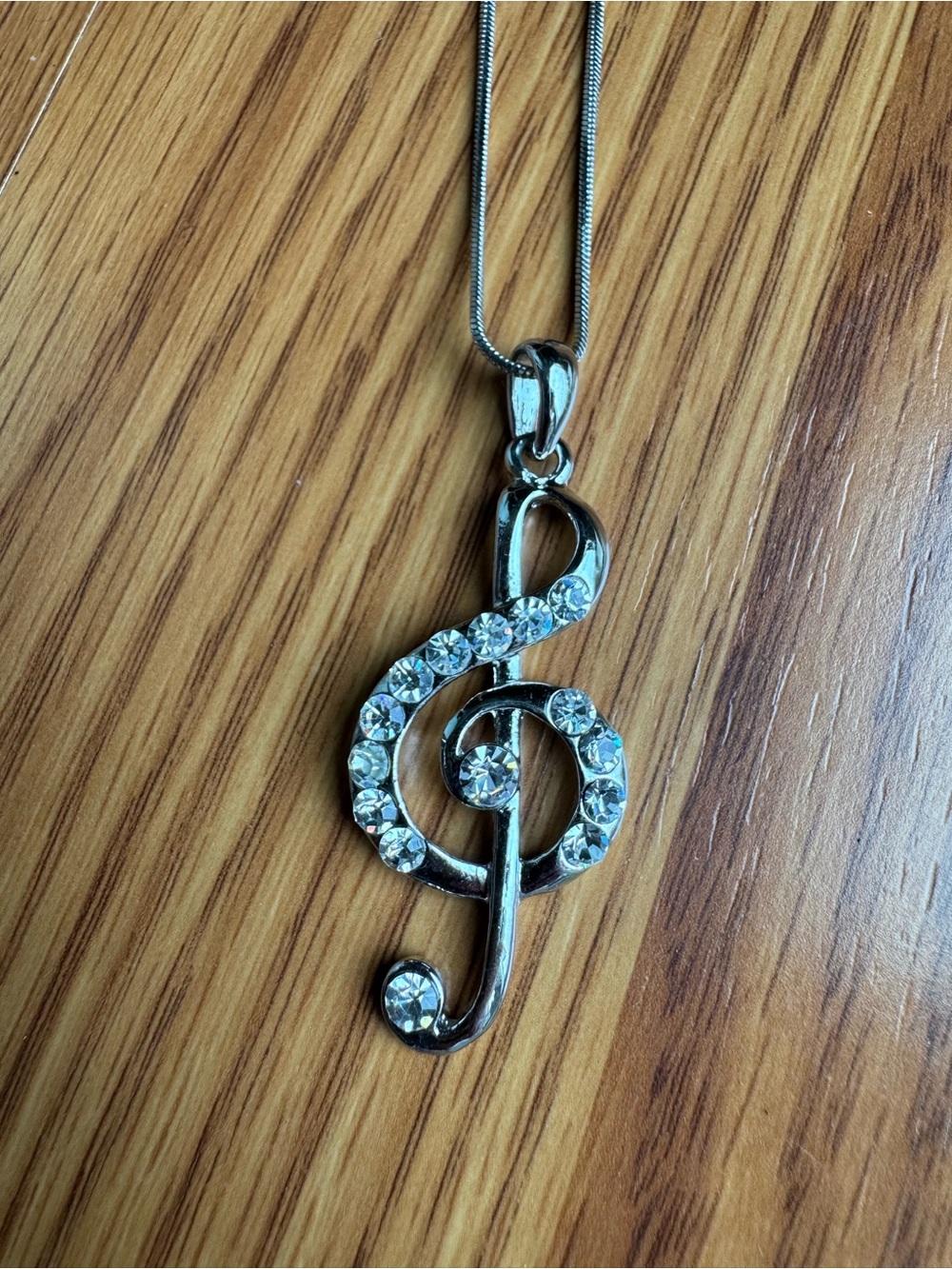 Silver Crystal Treble Clef Pendant Necklace